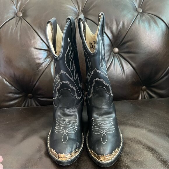Old West Kid’s black cowboy boots size 1 - Picture 5 of 6